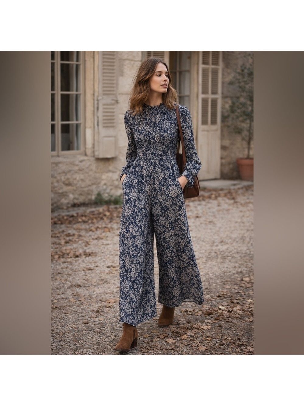 ASOS Floral Smocked Jumpsuit Size 4 Cottagecore Prairie Romantic Long Sleeve
